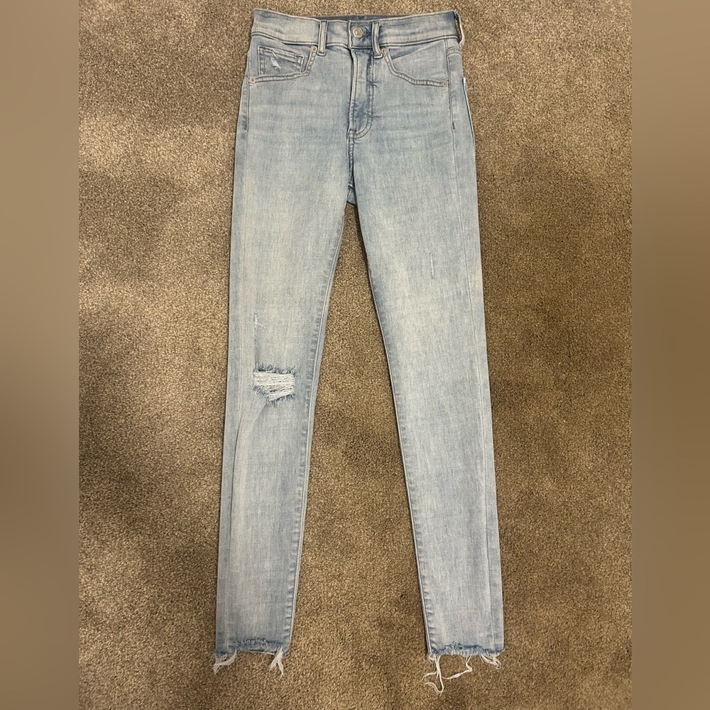 Light Blue Skinny Jeans with Distressed Detail